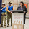 The Honourable Grace Grace, Minister for Employment and Industrial Relations, Minister for Racing and Minister for Multicultural Affairs addresses the cadets, staff and families in Anzac Square.